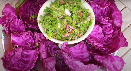 Real Tabbouleh Served On Top Of Cabbage Leaves